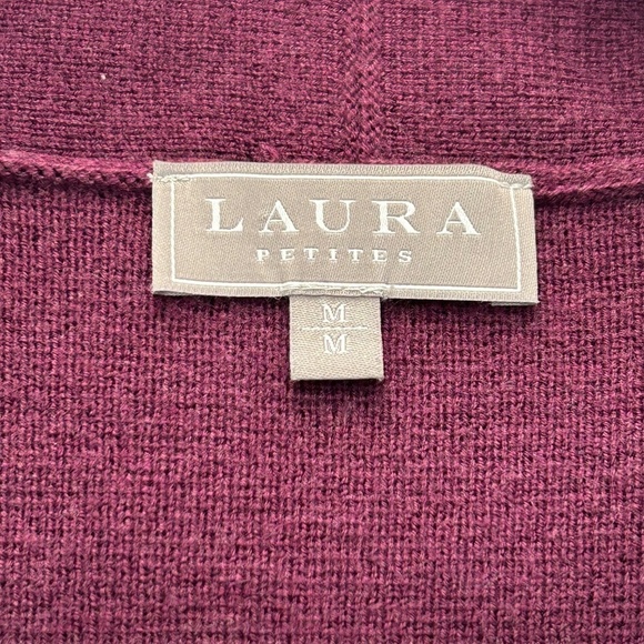 Laura Petites Shawl Collar Open Front Striped Cardigan Purple/Grey Size Med. - Picture 8 of 12